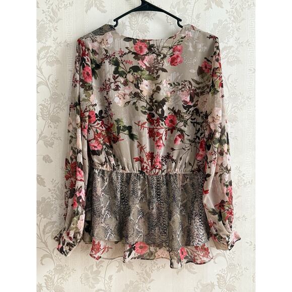 INC Sheer Floral Snakeskin Top Sz M Peplum Boho Romantic Goth Whimsigoth Fairy - Picture 2 of 9